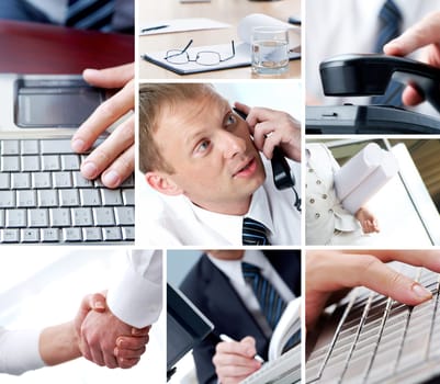 Collage of technology in business and objects