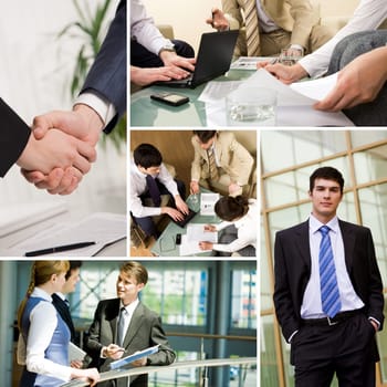 Collage with business teams interacting during work