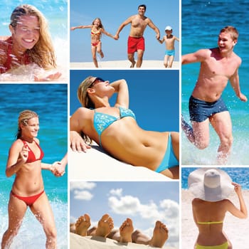 Collage made of images of people on the beach