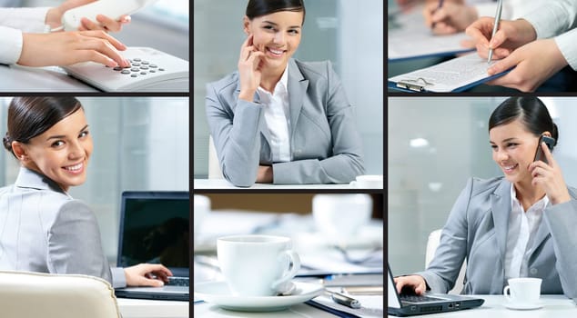 Collage made of images of a pretty businesswoman