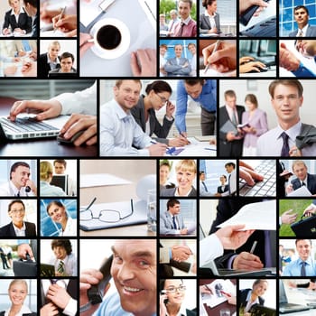 Collage of businesspeople in different working situations