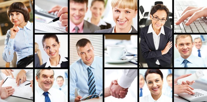 Collage of attractive several businesspersons at work