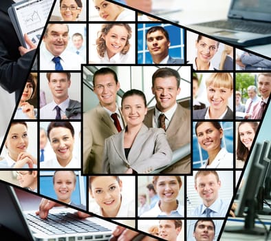Collage of images with different businesspeople and technology