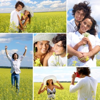 Collage of a couple in summer field
