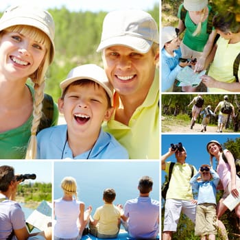 Collage of family members on vacation