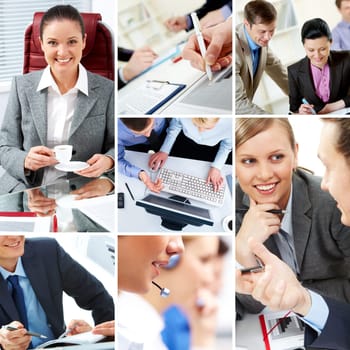 Collage with businesspeople and teamwork moments in different situations