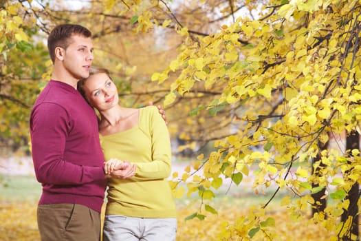 Young couple embracing in autumn park