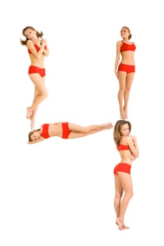Image of several young girls posing before camera and forming number four
