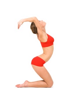 Image of young girl practicing physical exercise looking like number three