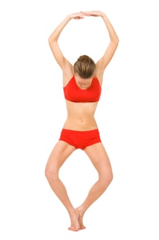 Image of young girl practicing physical exercise forming number eight