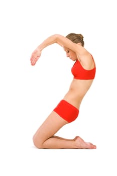 Image of young girl practicing physical exercise looking like number two