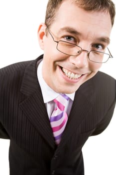 Portrait of businessman in eyeglasses on a white background