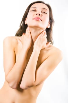 Portrait of enjoying beautiful woman with closed eyes