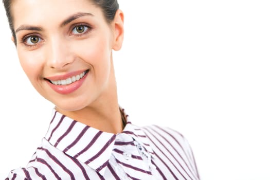 Portrait of smart smiling business lady looking at camera