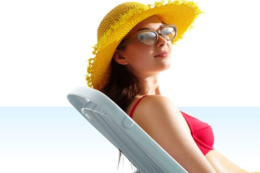 Portrait of a young girl in hat and sunglasses