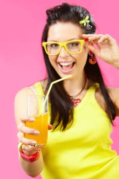 Image of delicious orange juice in female hand