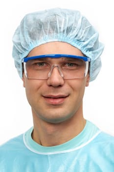 Portrait of a young surgeon in goggles