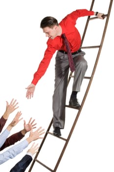 Image of successful businessman readying to help many people