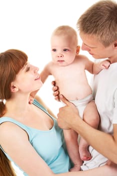 Image of happy family of father, mother and their baby