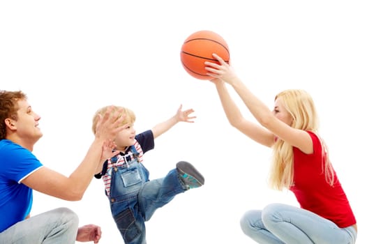 Image of mom and dad playing with their son