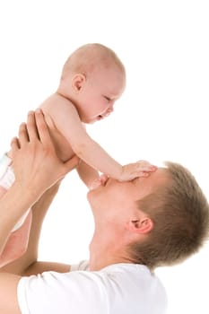 Portrait of loving father and his baby cuddling