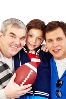 Happy family of three men smiling at camera