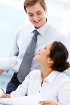 Portrait of two architects talking at meeting