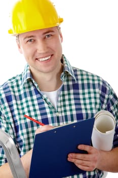 Portrait of a smiling worker making notes