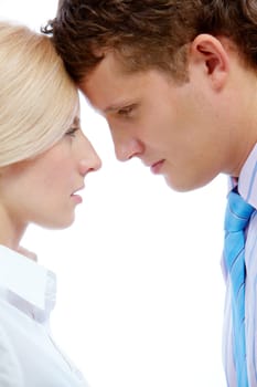 Portrait of two business partners looking at one anothers eyes