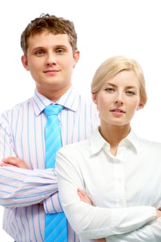 Portrait of two employers folding their hands