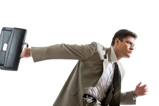 Photo of serious professional holding a black briefcase
