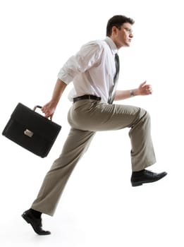 Portrait of hurry manager isolated on a white background