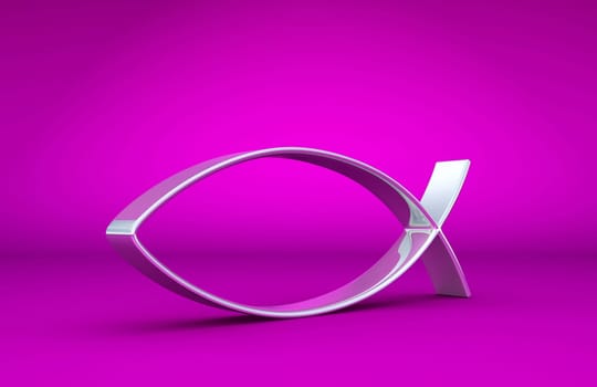3D ICHTHYS Silver on Pink 02