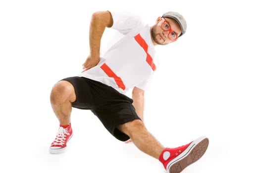 Photo of smart man performing break dance
