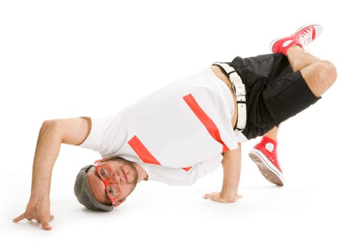 Photo of smart man performing break dance