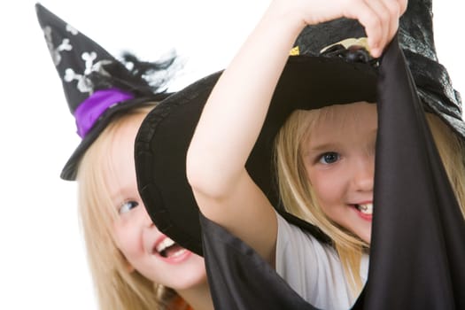Portrait of girl in black attire on background of her sister