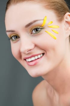 Close-up of gorgeous female face with creative visage