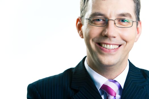 Portrait of businessman with glasses on a white background