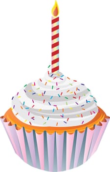 Happy Birthday Cupcake with Colorful Sprinkles and Candle Illustration