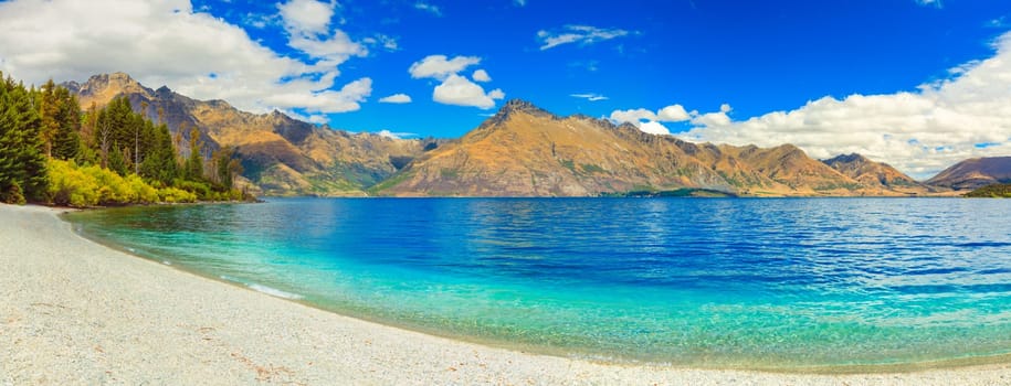 Lake Wakatipu in New Zealand. Panorama