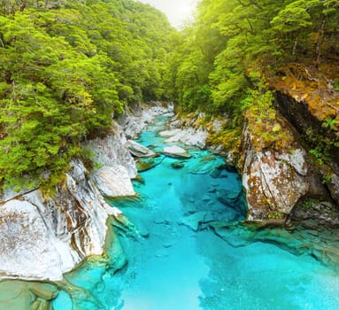 The Blue Pools of Haast Pass in New Zealand