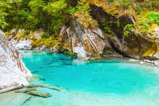 The Blue Pools of Haast Pass in New Zealand