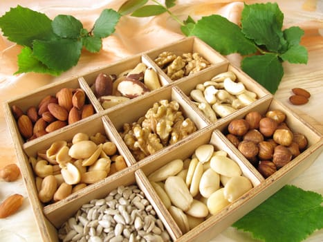 Nuts in a wooden box