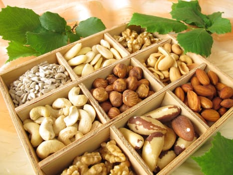 Nuts in a wooden box