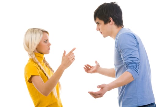 Portrait of anxious couple looking at each other during conflict