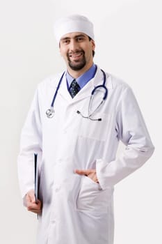 Portrait of confident doctor with stethoscope on his neck looking at camera