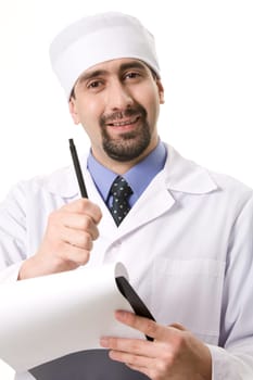 Portrait of confident doctor prescribing medicine and looking at camera