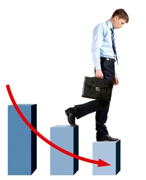 Image of sad businessman walking downstairs