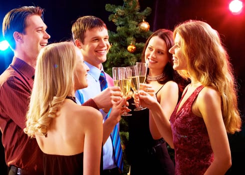 Portrait of several friends celebrating New Year