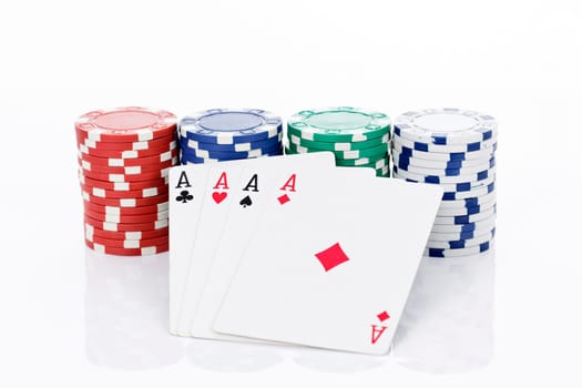 Four aces of a kind and chips